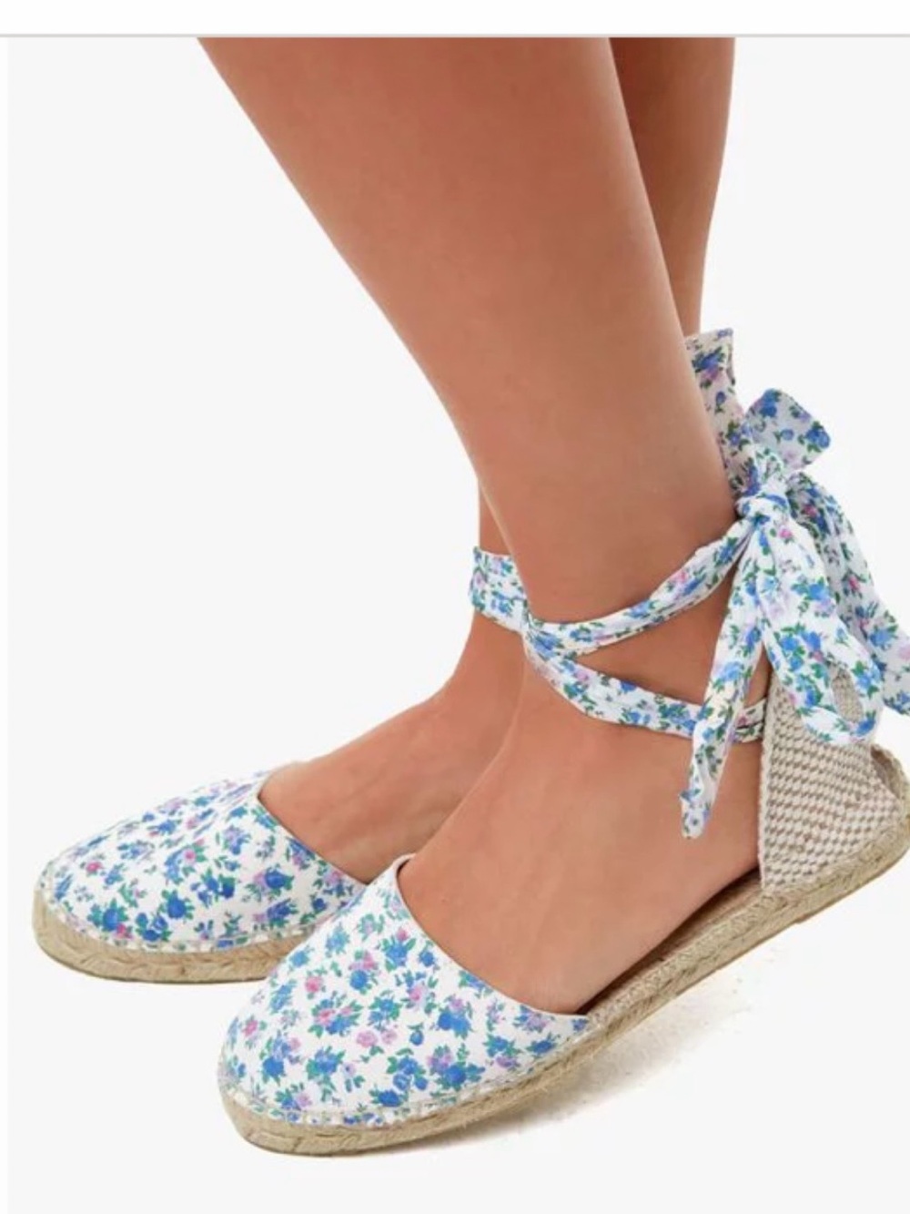 LoveShackFancy Floral Tie-Up Espadrilles in Cream, Blue and Pink